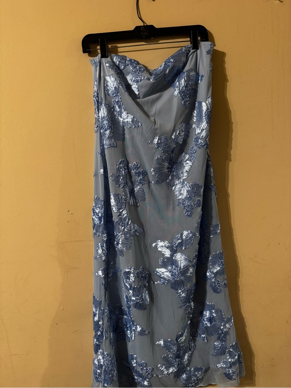 Blue Floral Sequin Midi Skirt - Women's Elegant Occasion Skirt